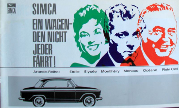 Simca Aronde Modelprogram 1958 "Ein Wagen den nicht jeder faehrt" Carbrochure (9697)